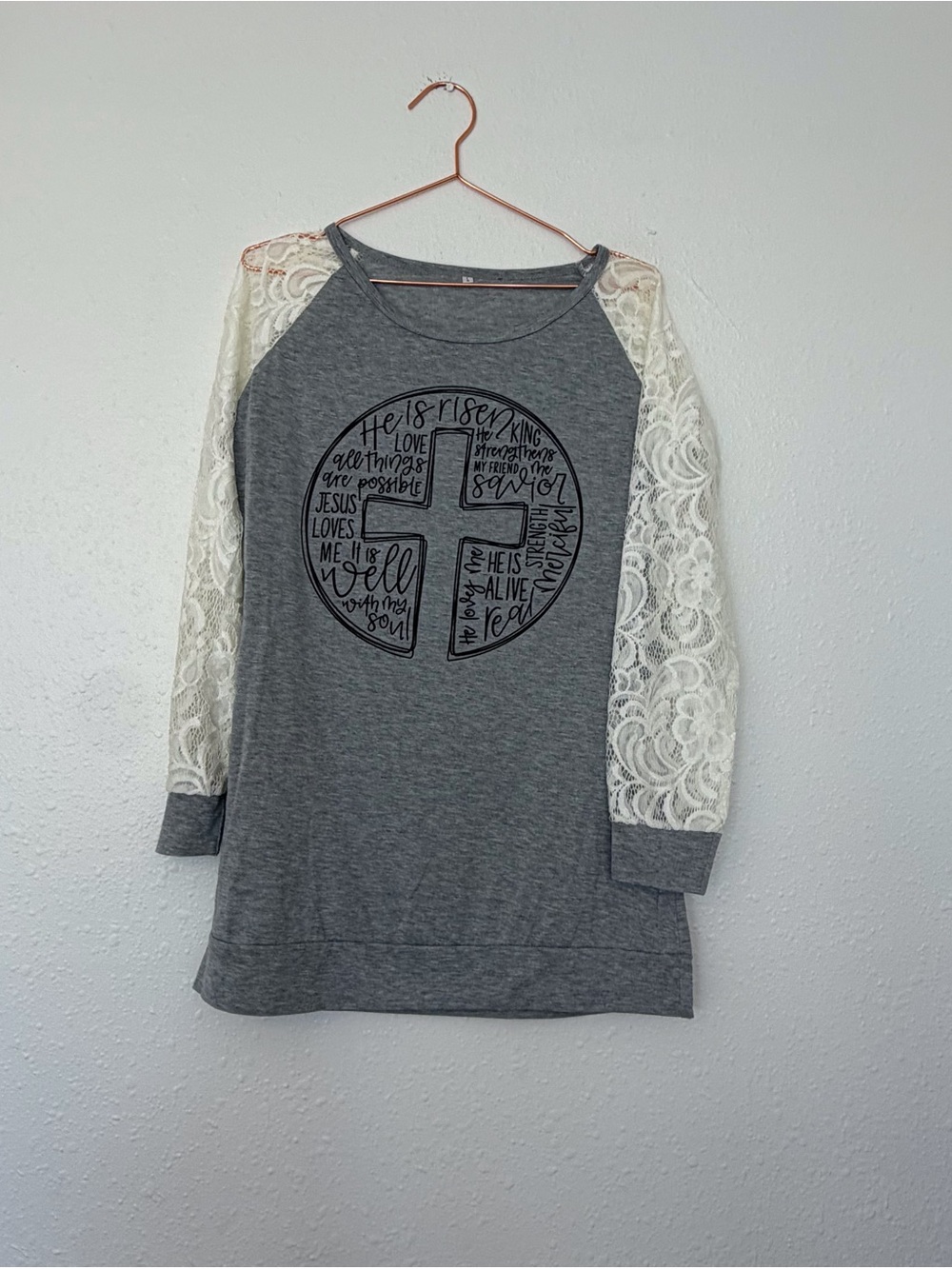 Girls' Gray Lace-Sleeve Tunic Dress with Inspirational Print